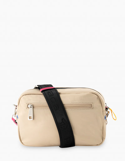 Bolso bandolera en nylon color arena para mujer