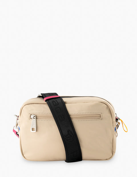 Bolso bandolera en nylon color arena para mujer