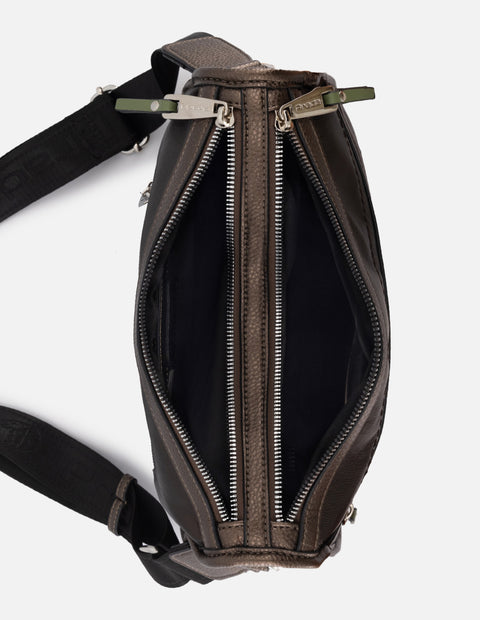 Bandolera en textil color caoba para mujer con detalle Pd