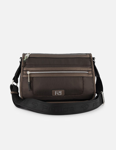 Bandolera en textil color caoba para mujer con detalle Pd