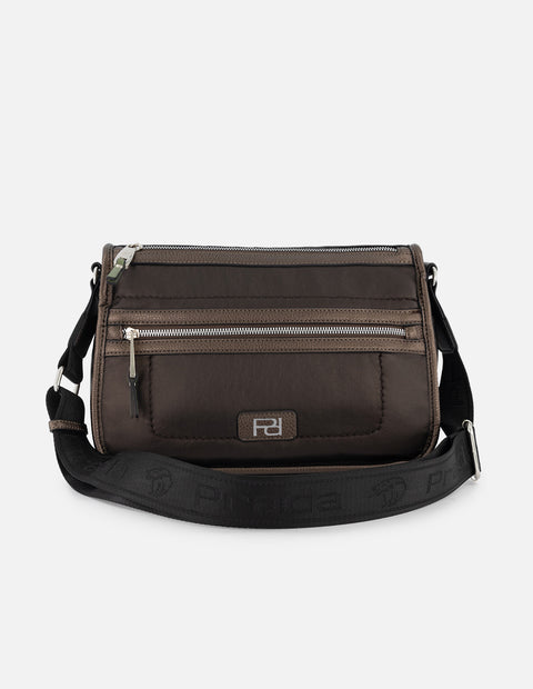 Bandolera en textil color caoba para mujer con detalle Pd