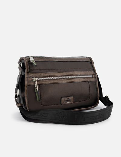 Bandolera en textil color caoba para mujer con detalle Pd