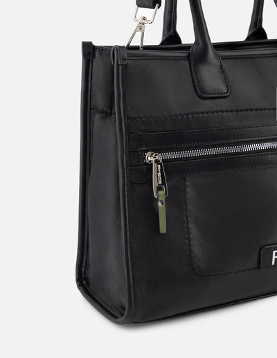 Bolso shopper de textil color negro para mujer con cierre frontal