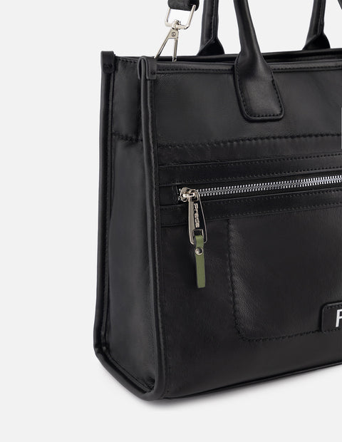 Bolso shopper de textil color negro para mujer con cierre frontal