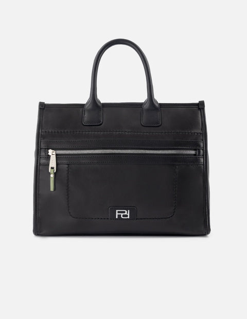 Bolso shopper de textil color negro para mujer con cierre frontal