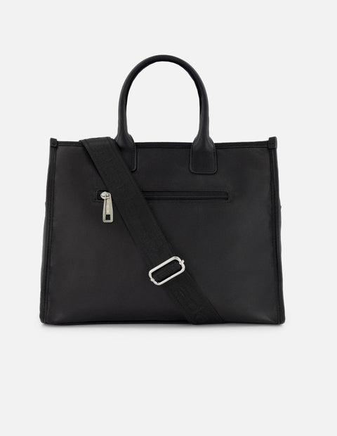 Bolso shopper de textil color negro para mujer con cierre frontal