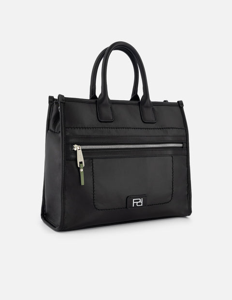 Bolso shopper de textil color negro para mujer con cierre frontal