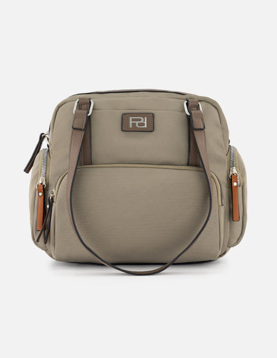 Bolso bowling de nylon color beige para mujer
