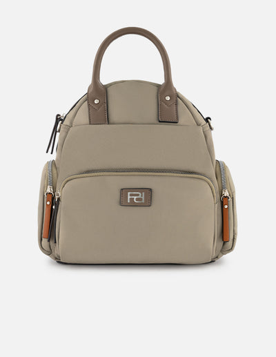 Maleta de nylon color beige para mujer con detalles en piel