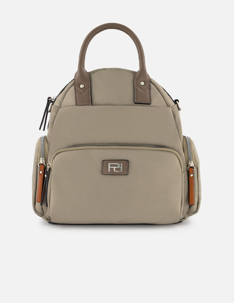 Maleta de nylon color beige para mujer con detalles en piel