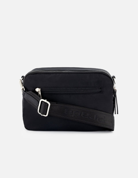 Bolso bandolera negro de nylon para mujer con detalle Pd
