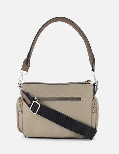 Bolso bandolera de nylon color beige para mujer