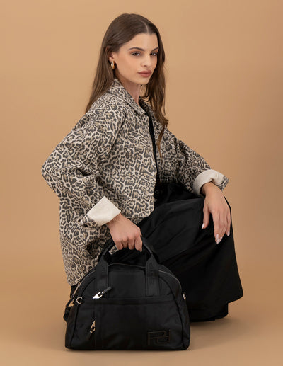 Bolso bowling de nylon para mujer color negro