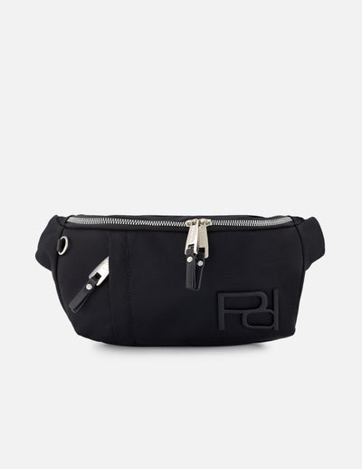 Bolso riñonera color negro con detalle Pd