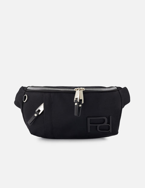 Bolso riñonera color negro con detalle Pd