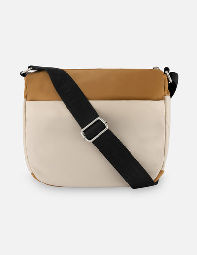 Bolso bandolera de nylon color beige para mujer con detalle Pd
