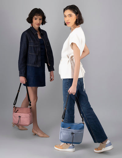 Bolso bandolera de nylon color rosa para mujer con detalle Pd