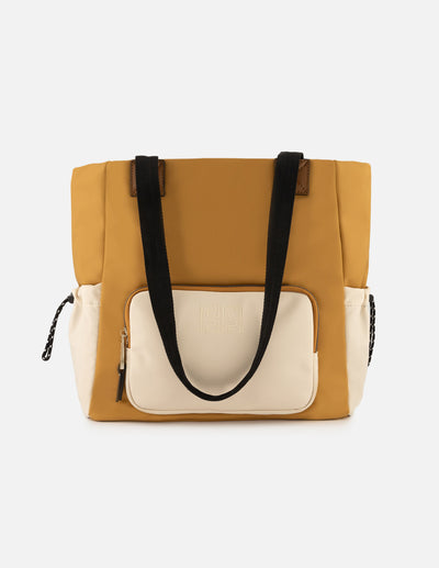 Bolso shopper de nylon color beige para mujer con detalle Pd