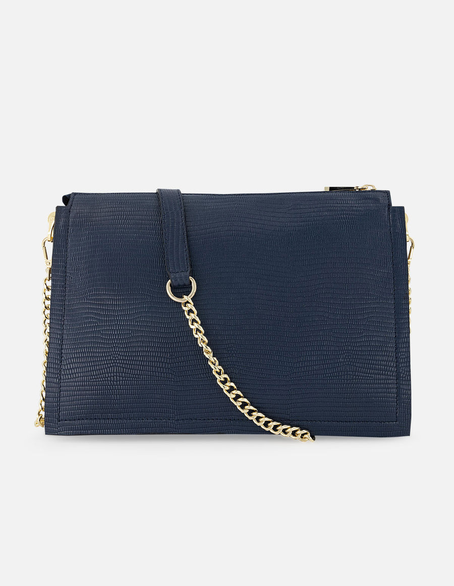 Bandolera grabado tipo tejus color azul para mujer