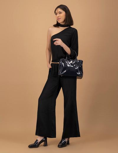 Bolso de mano de charol color azul para mujer