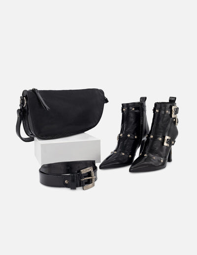 Bolso bandolera asimétrico de charol en color negro para mujer