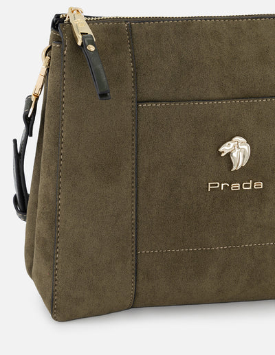 Bolso bandolera de textil color verde para mujer con detalles en piel