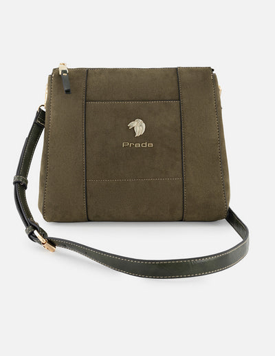Bolso bandolera de textil color verde para mujer con detalles en piel
