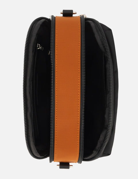 Bolso bandolera de nylon color negro para mujer con correa ajustable