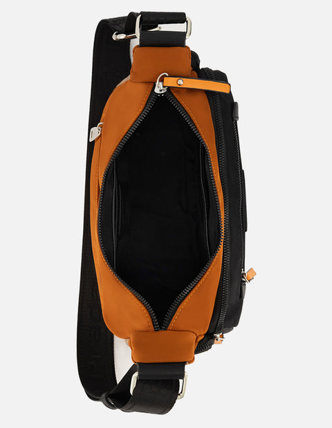Bolso bandolera de nylon para mujer color negro con correa ajustable