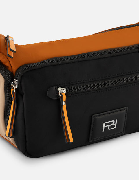 Bolso bandolera de nylon para mujer color negro con correa ajustable
