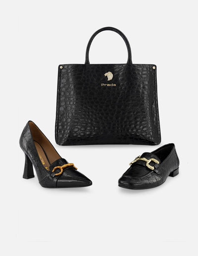 Bolso de mano de piel grabado tipo coco color negro para mujer