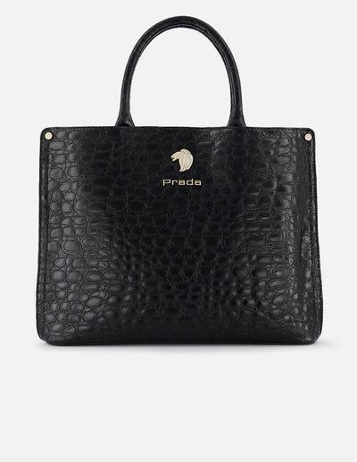 Bolso de mano de piel grabado tipo coco color negro para mujer