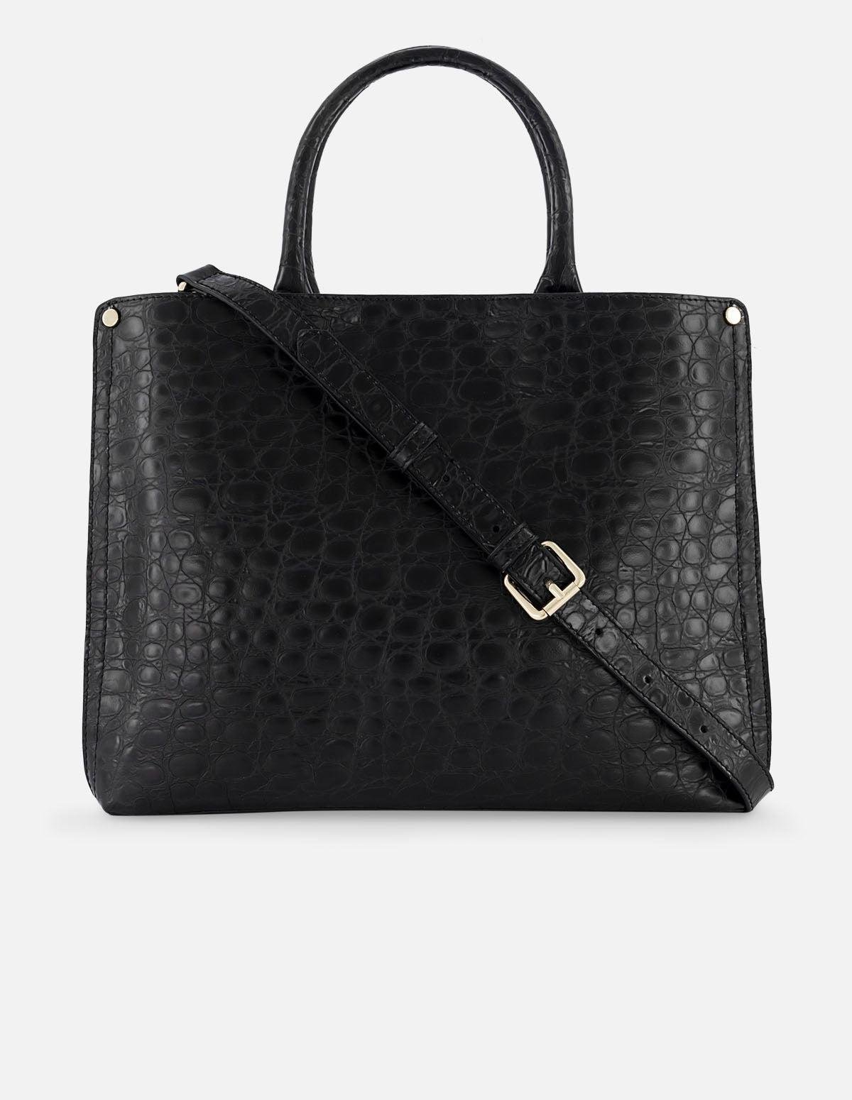 Bolso negro de piel grabado tipo coco para mujer
