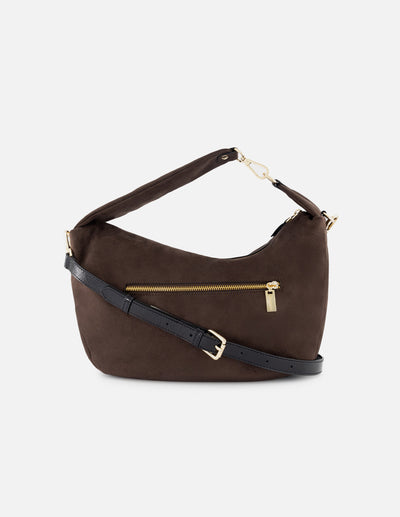 Bolso hobo de textil color Caoba para mujer con asa en charol