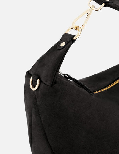 Bolso hobo de textil color negro para mujer con correa en charol