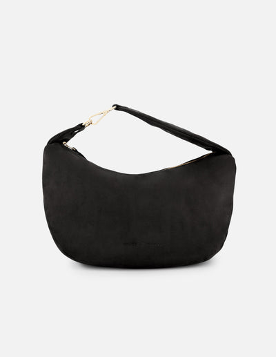 Bolso hobo de textil color negro para mujer con correa en charol