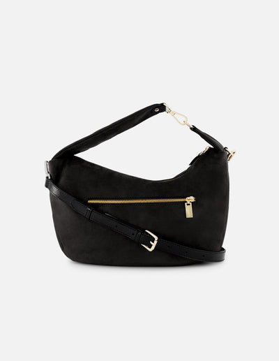 Bolso hobo de textil color negro para mujer con correa en charol