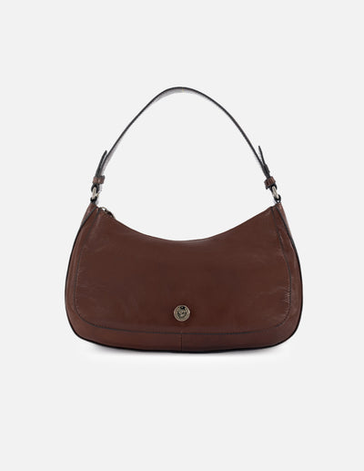 Bolso de hombro de charol color caoba para mujer
