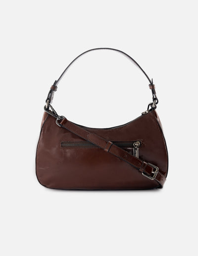 Bolso de hombro de charol color caoba para mujer