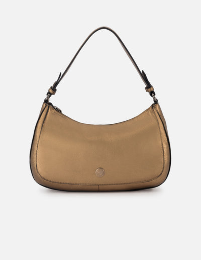 Bolso de hombro de piel metalizada color dorado para mujer