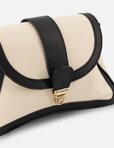 Bolso satchel de piel para mujer color blanco con contrastes color negro