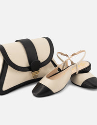 Zapato destalonado de piel color blanco con contraste en negro para mujer