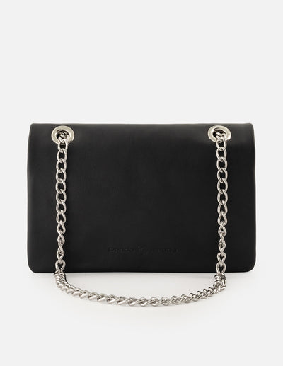Bandolera de piel para mujer color negro con detalles color dorado
