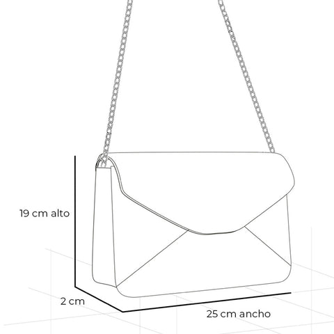 Clutch de piel metalizada para mujer color plateado con cadena desmontable