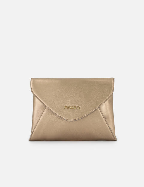 Clutch de piel metalizada para mujer color bronce con cadena desmontable