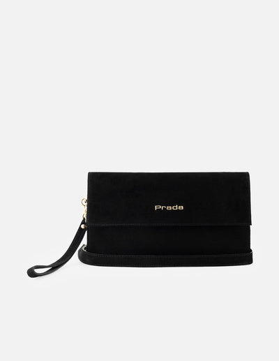 Clutch de ante para mujer color negro con muñequera desmontable