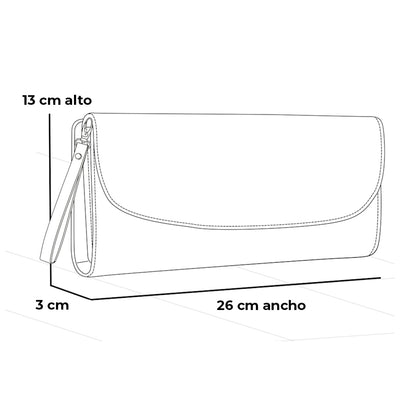 Clutch de piel metalizada para mujer color dorado con muñequera desmontable