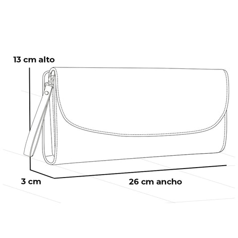 Clutch de piel metalizada para mujer color dorado con muñequera desmontable