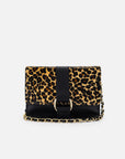 Bolso satchel de pelo animal print para mujer con detalles de piel color negro