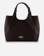 Bolso de mano de piel vegana para mujer color marrón  con detalle Pd
